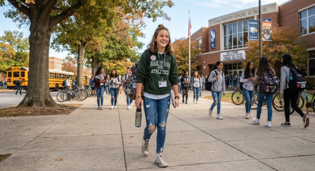 freshman teen going to school