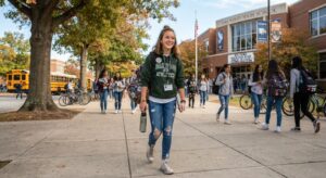 freshman teen going to school